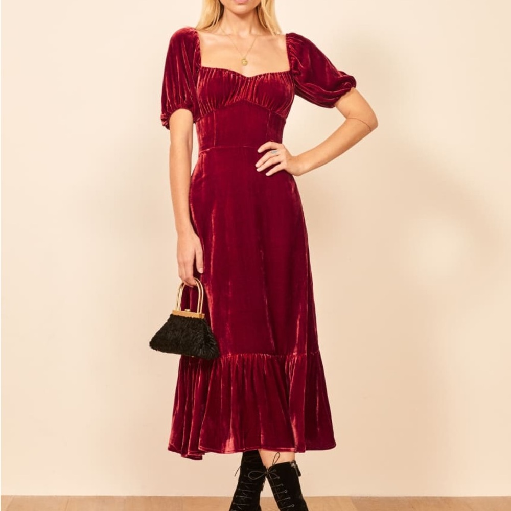 Reformation Suzanne Elegant Burgundy Velvet Dress Size 12